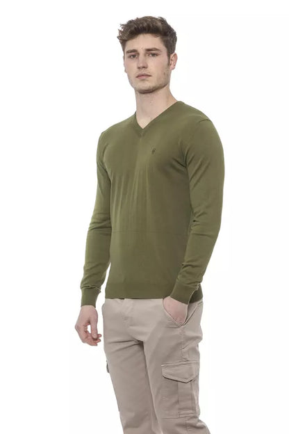 Green Cotton Men Sweater