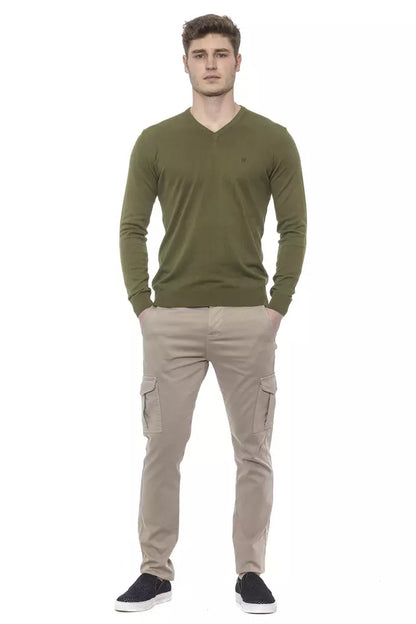 Green Cotton Men Sweater