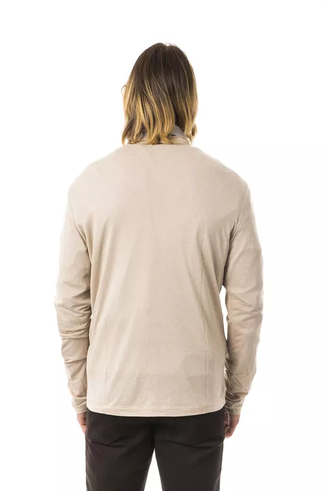 Beige Viscose Men Cardigan