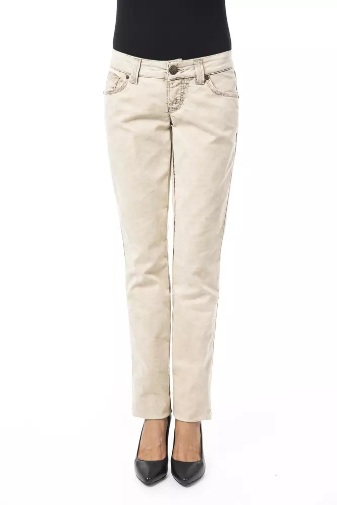 Beige Cotton Women Jeans