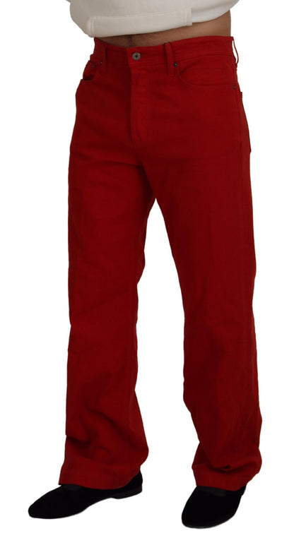 Chic Red Cotton Denim Pants