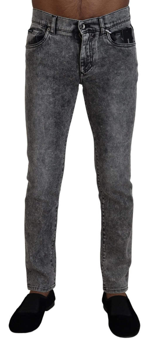 Elegant Gray Washed Denim Pants