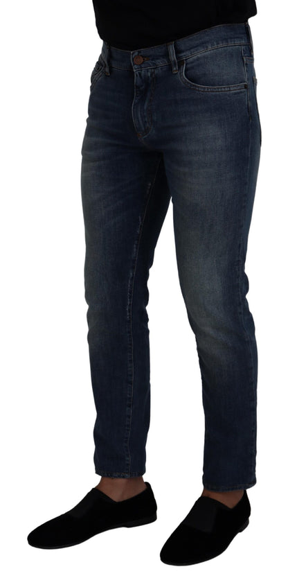 Elegant Slim-Fit Denim Pants in Blue Washed