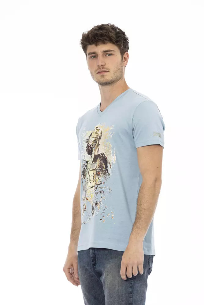 Light Blue Cotton Men T-Shirt