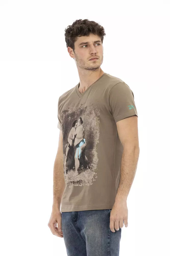 Brown Cotton Men's V-Neck T-Shirt