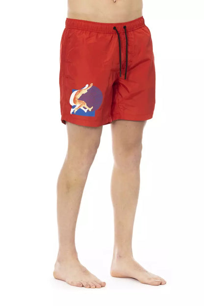 Red Polyester Men Swim Short