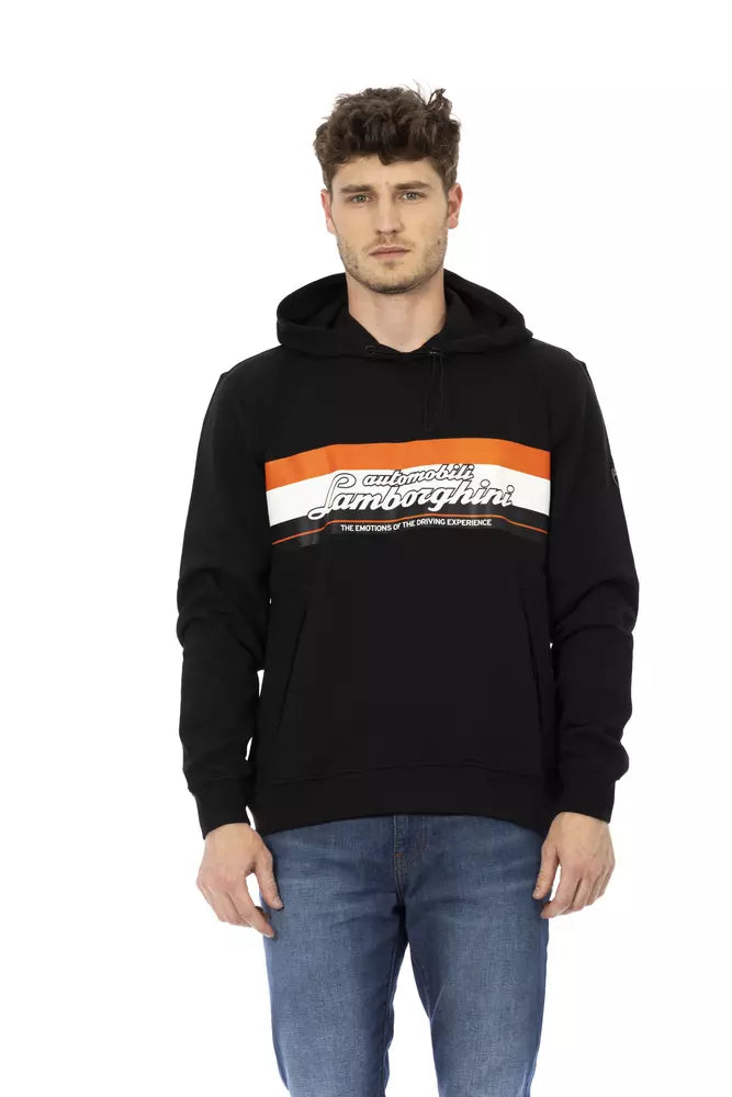 Black Cotton Men Hoodie