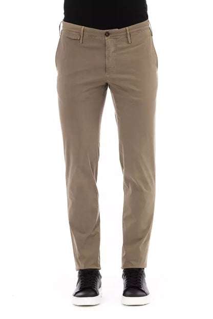 Beige Cotton Men Trouser