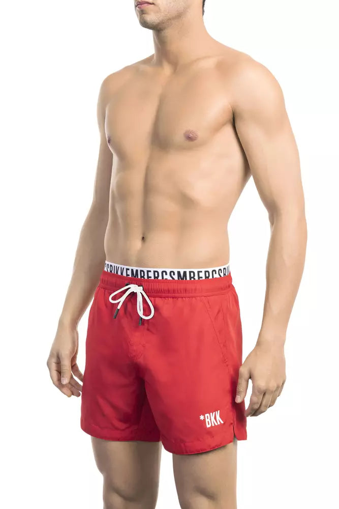 Red Polyester Men Swim Short