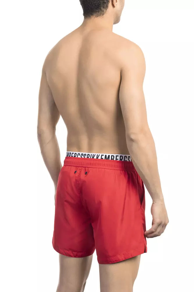 Red Polyester Men Swim Short