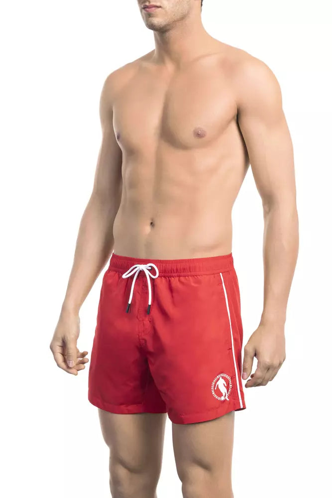 Red Polyester Men's Swim Short