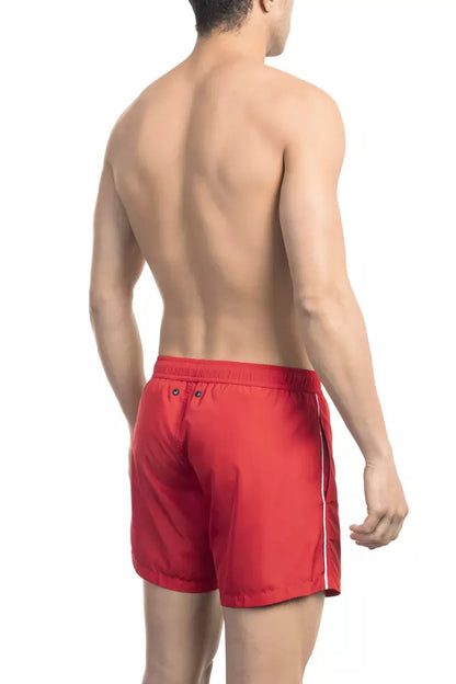 Red Polyester Men's Swim Short