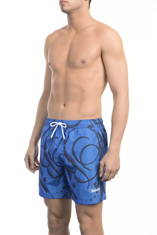 Blue Polyester Men Swim Short