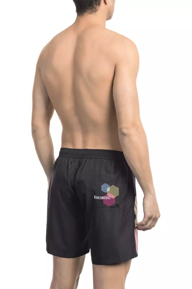 Black Polyester Men Swim Short