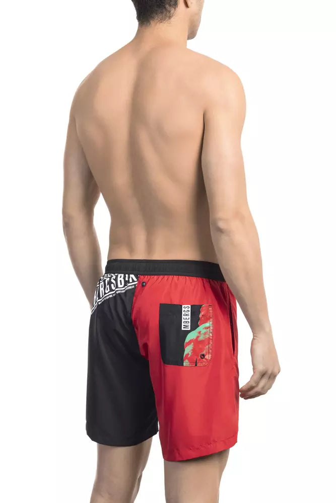 Red Polyester Men Swim Short