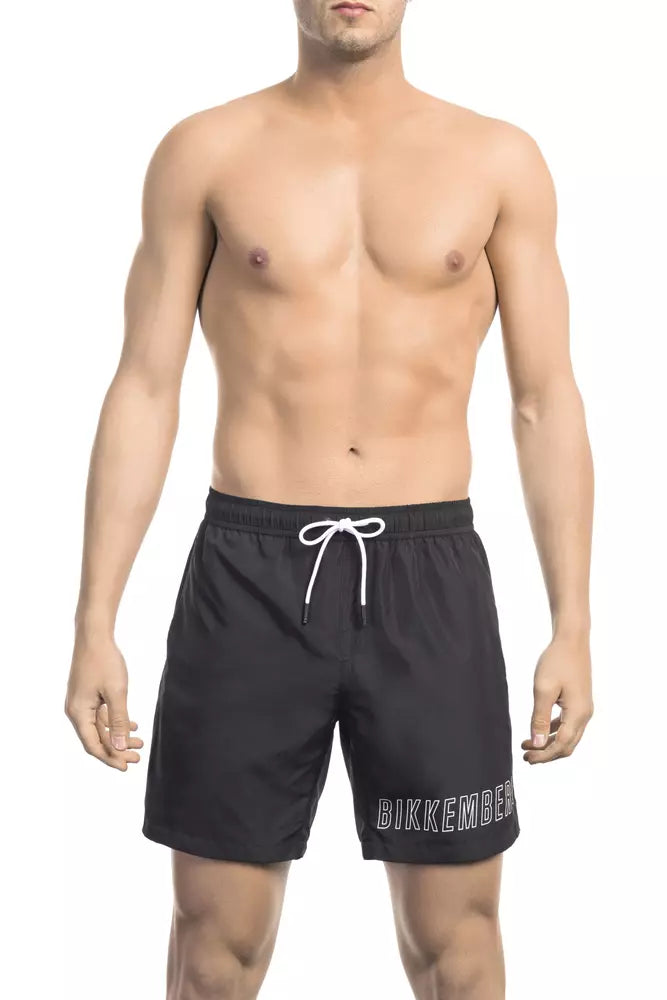 Black Polyester Men Swim Shorts