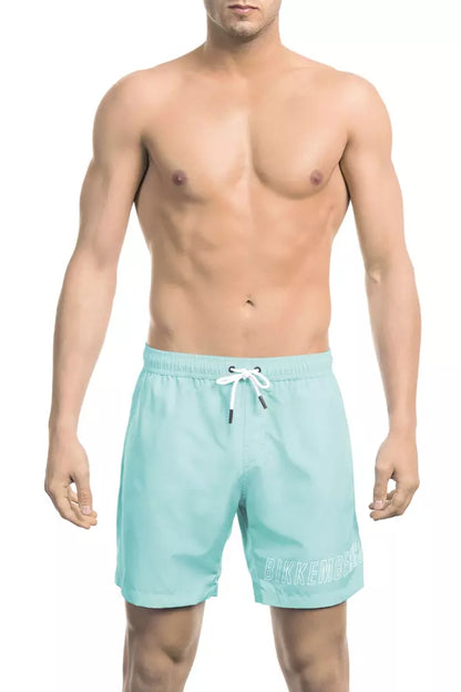 Light Blue Polyester Men Swimwear