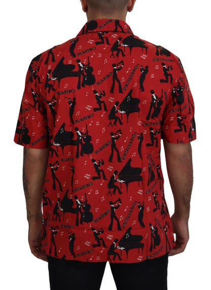 Elegant Red Jazz Pattern Casual Shirt