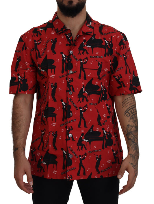 Elegant Red Jazz Pattern Casual Shirt