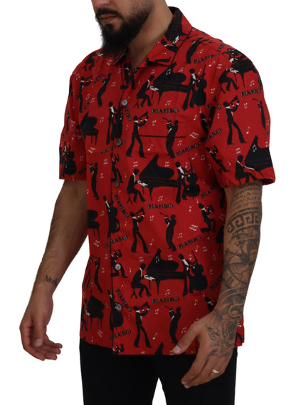 Elegant Red Jazz Pattern Casual Shirt