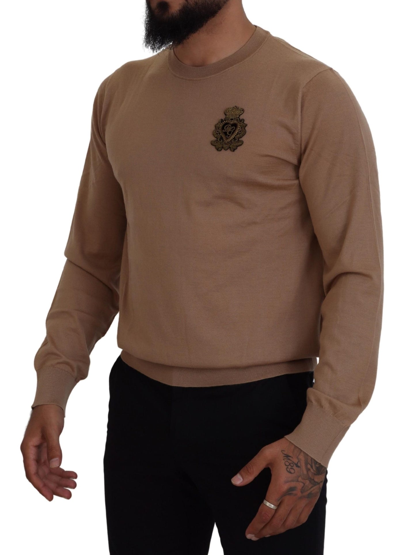 Beige Cashmere Crewneck Pullover Sweater