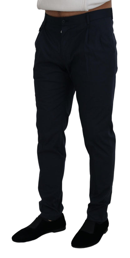 Elegant Blue Cotton Stretch Pants