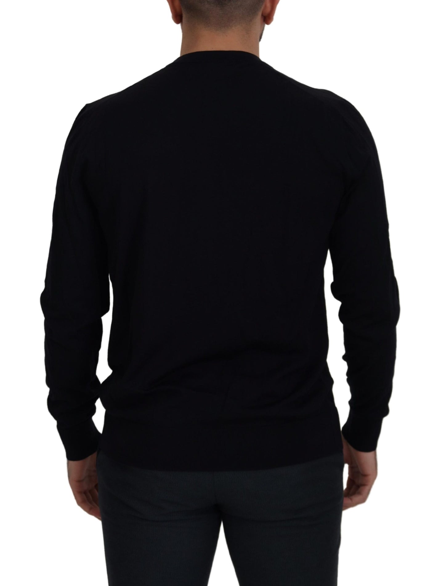 Elegant Black Virgin Wool Pullover Sweater