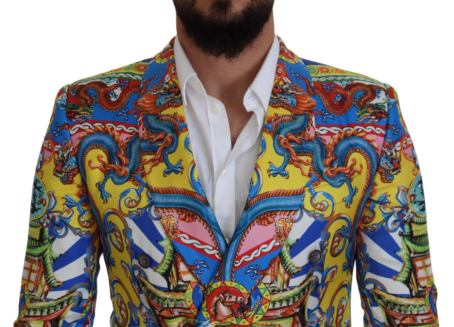 Elegant Silk Double-Breasted Dragon Blazer