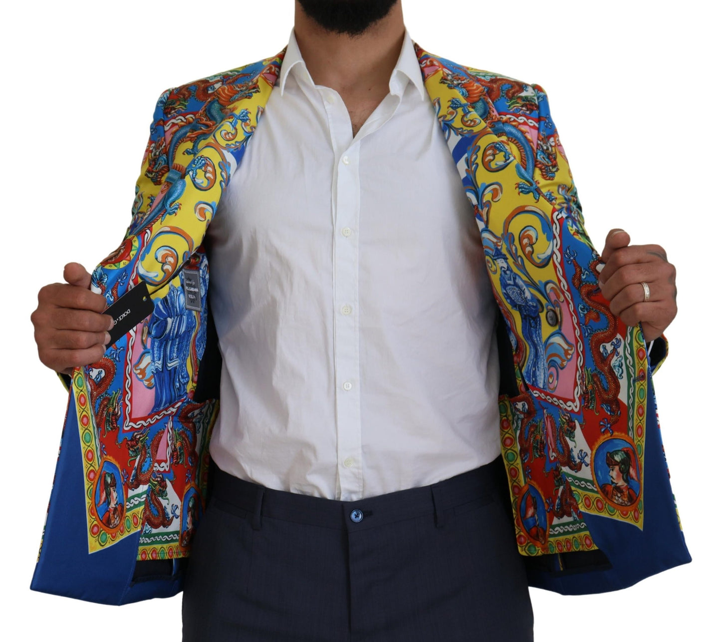 Elegant Silk Double-Breasted Dragon Blazer