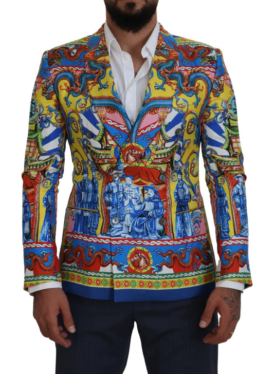 Elegant Silk Double-Breasted Dragon Blazer