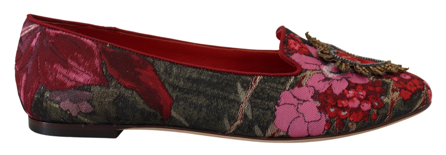 Multicolor Leather and Fabric Flats with Sacred Heart Patch