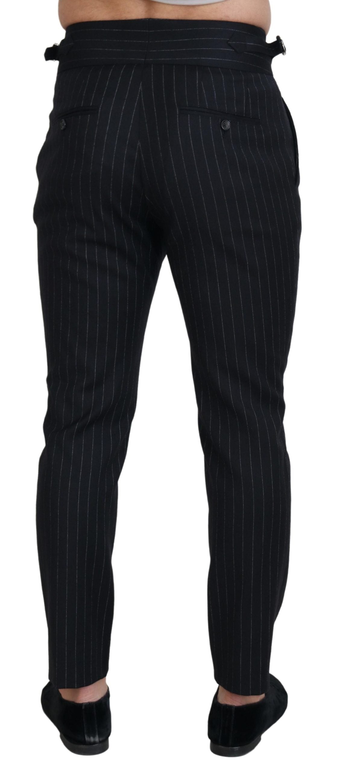 Elegant Black Striped Wool Blend Trousers