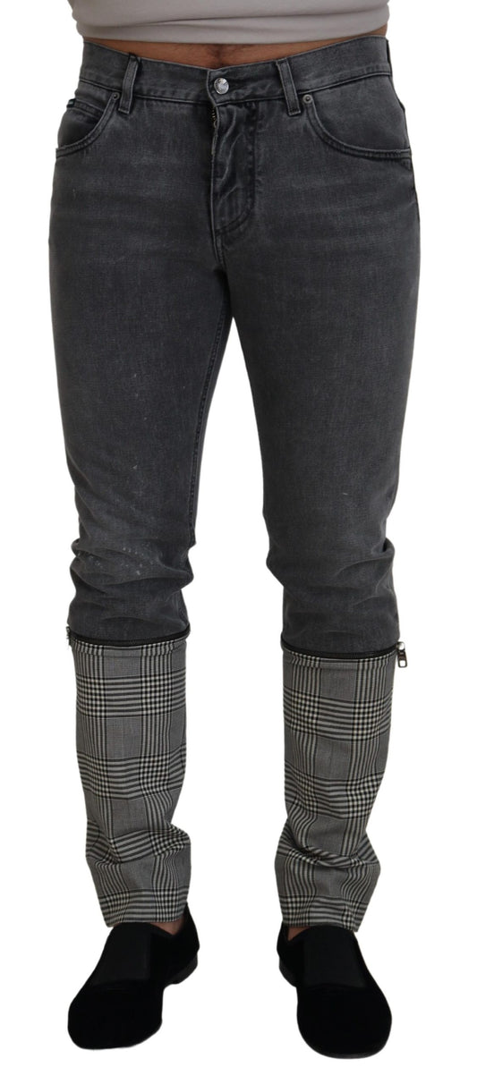 Elegant Grey Checkered Denim Treasure