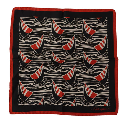 Elegant Silk Men's Scarf with Red Sailboat Print