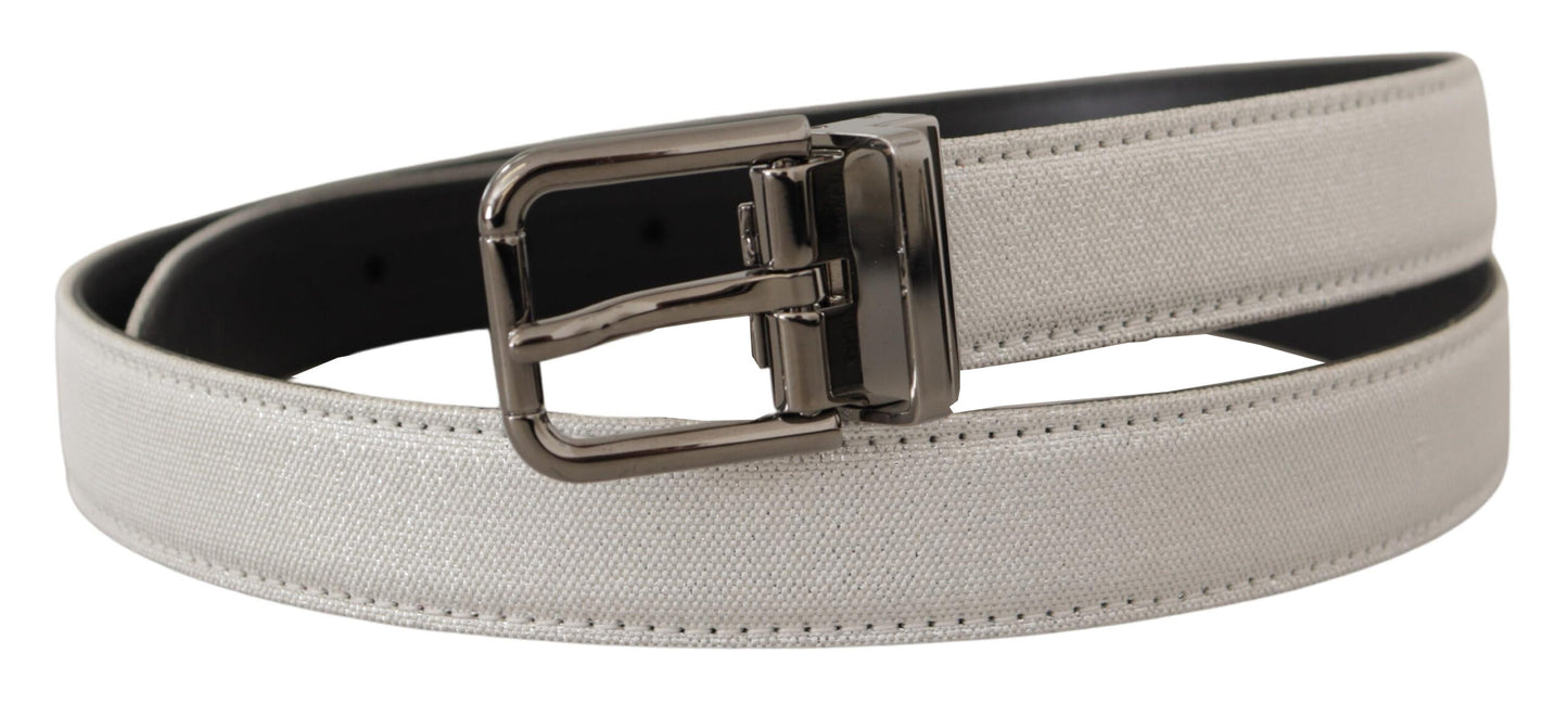 Chic White Leather Belt with Chrome Buckle