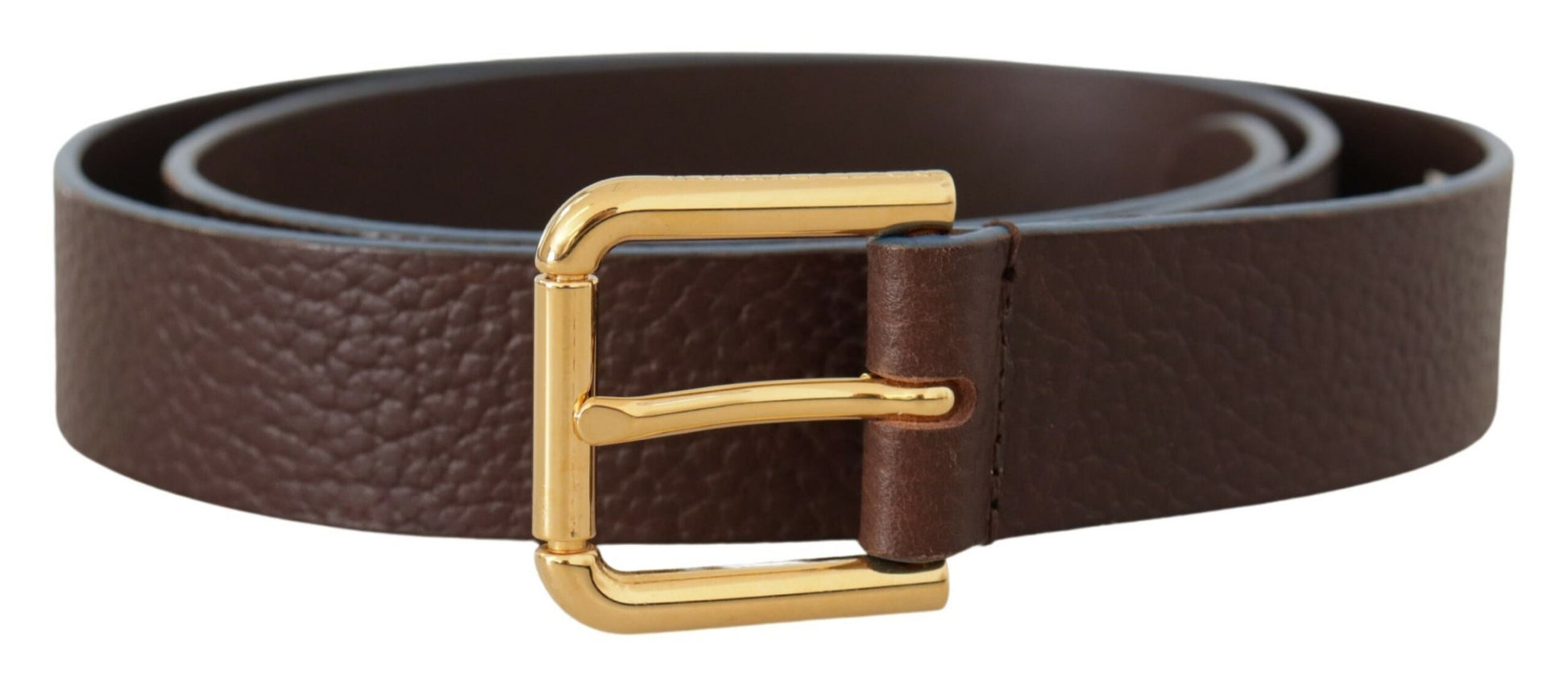 Elegant Brown Leather Belt with Gold Buckle