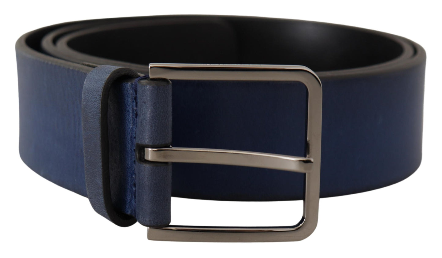 Elegant Blue Leather Belt with Silver Buckle