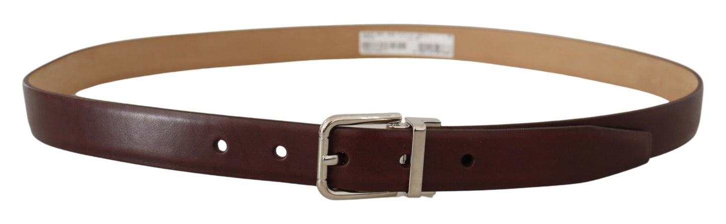 Elegant Leather Belt with Silver Tone Buckle