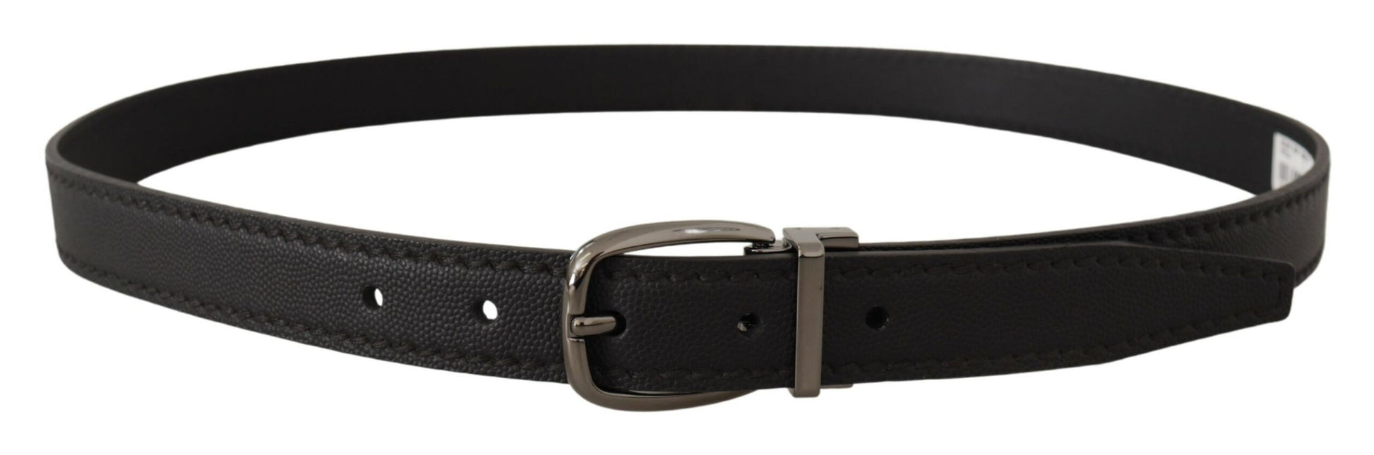 Elegant Black Leather Belt with Metal Buckle