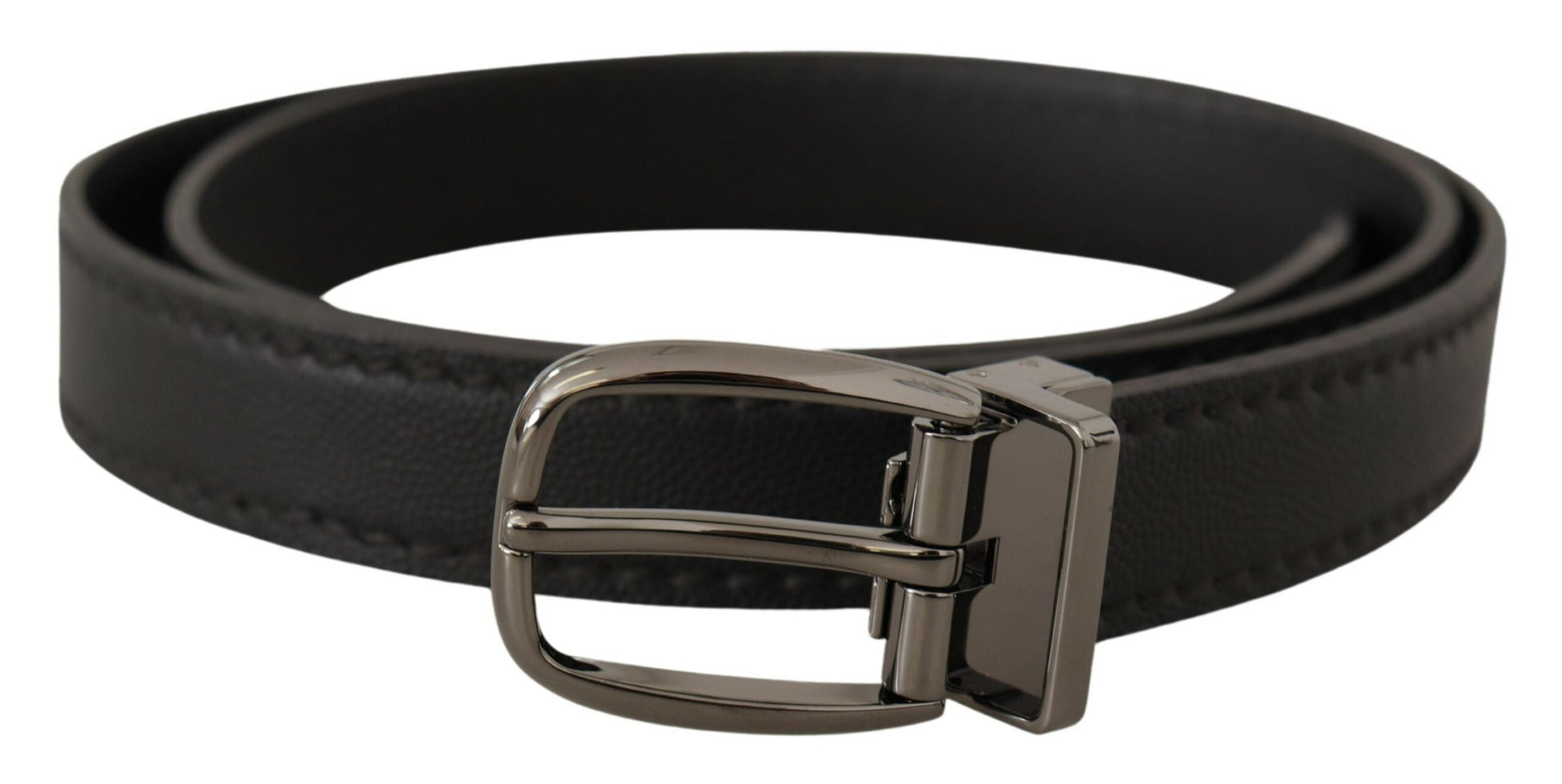 Elegant Black Leather Belt with Metal Buckle