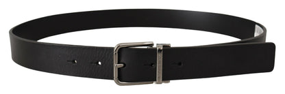 Elegant Black Leather Belt with Metal Buckle