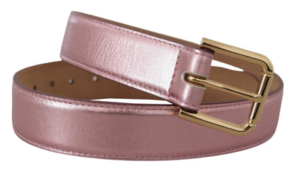 Elegant Metallic Pink Leather Belt