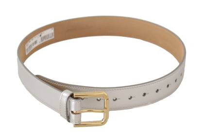 Engraved Silver-Toned Leather Belt