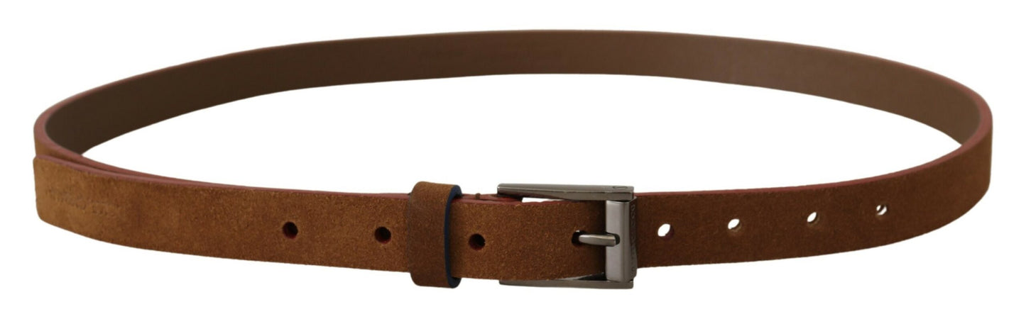 Chic Suede Belt with Logo Engraved Buckle