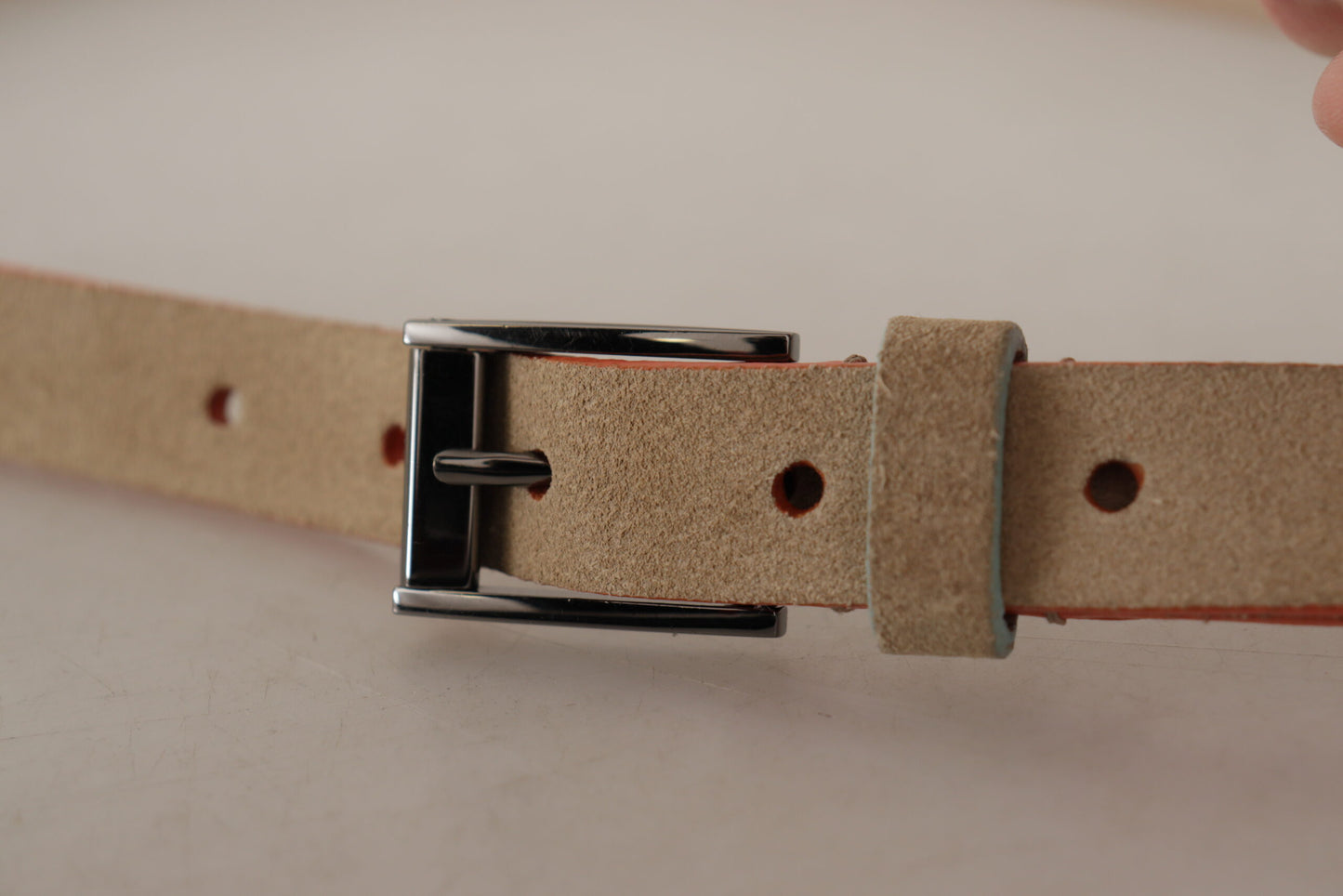 Elegant Nude Suede Belt with Logo Buckle