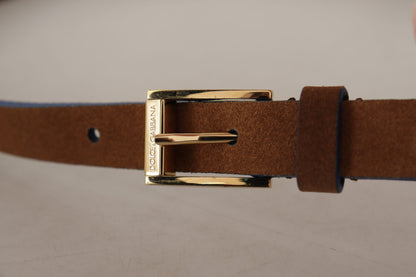 Elegant Suede Leather Belt with Logo Engraved Buckle