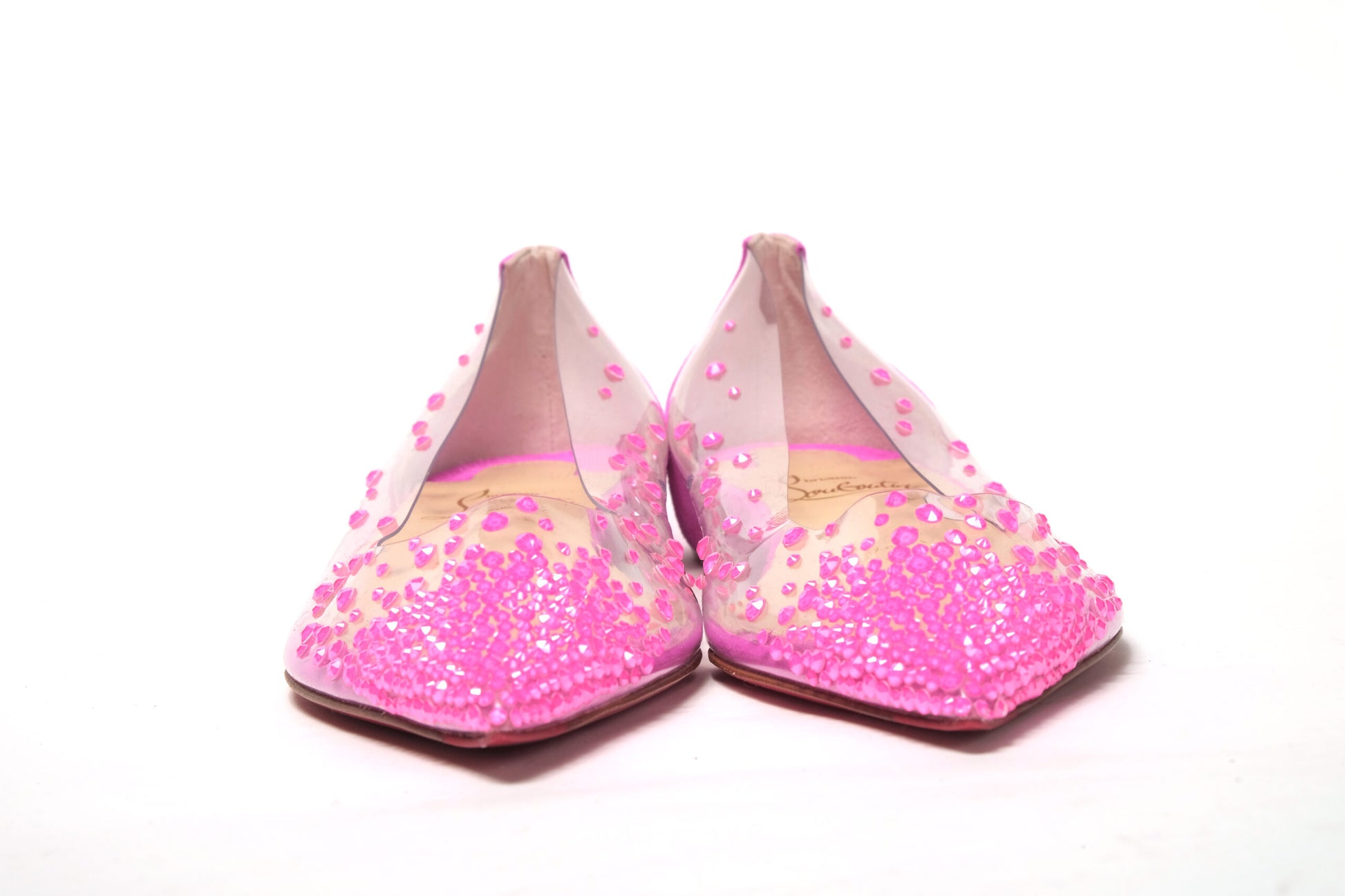 Hot Pink Suede Crystals Flat Point Toe Shoe