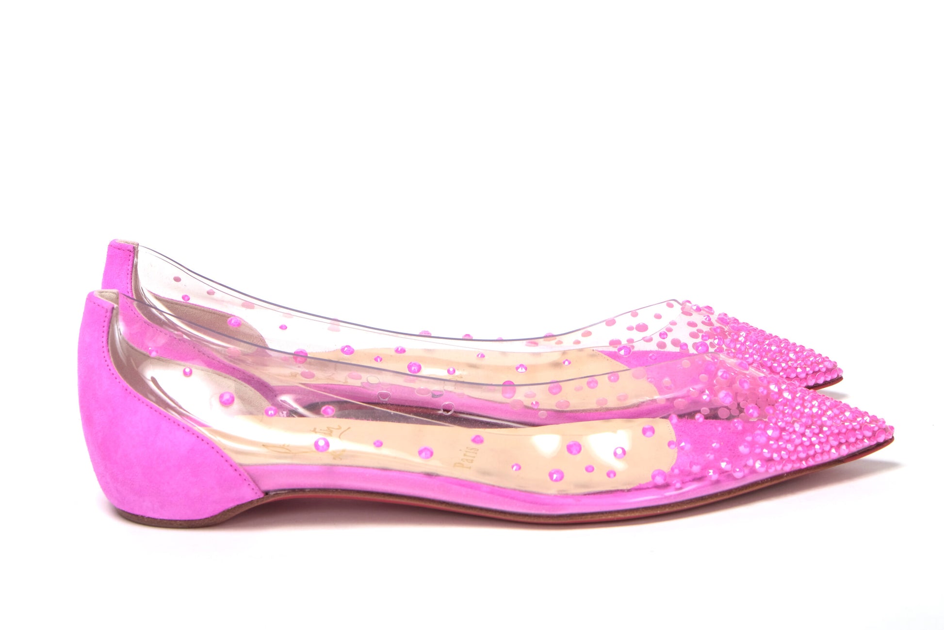 Hot Pink Suede Crystals Flat Point Toe Shoe