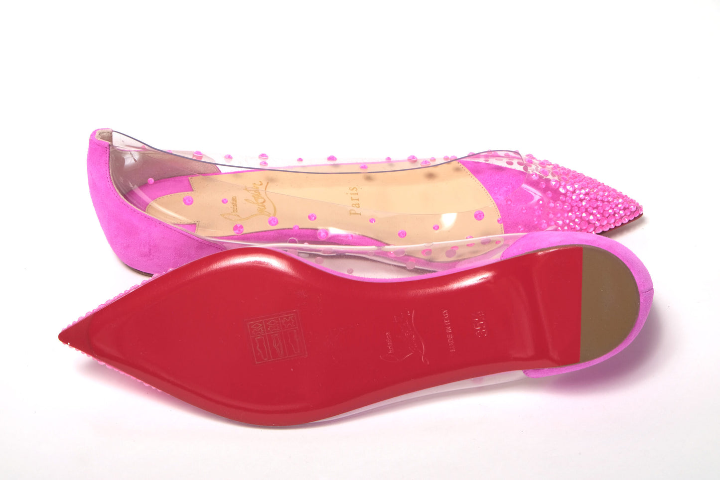 Hot Pink Suede Crystals Flat Point Toe Shoe