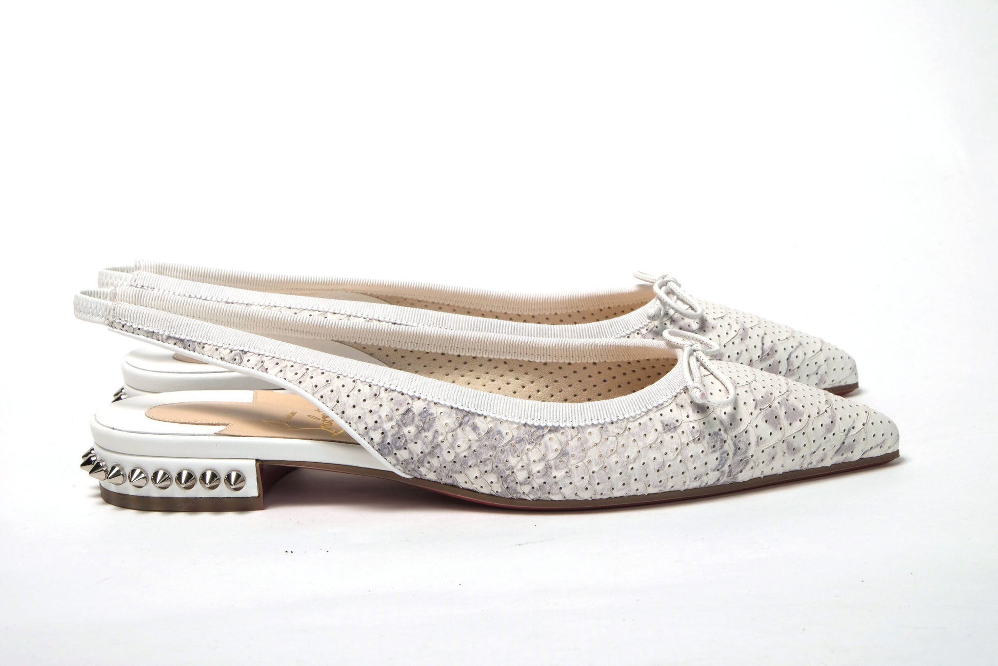 White Perforated Printed Flat Point Toe Shoe